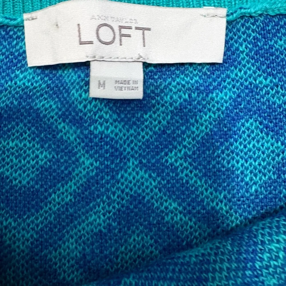 Loft Teal Geometric Mod Knit Short Sleeve Sweater Size M